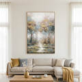 GOLDEN FOREST PATH: Golden Blue Forest Path Textured Canvas