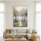 GOLDEN FOREST PATH: Golden Blue Forest Path Textured Canvas
