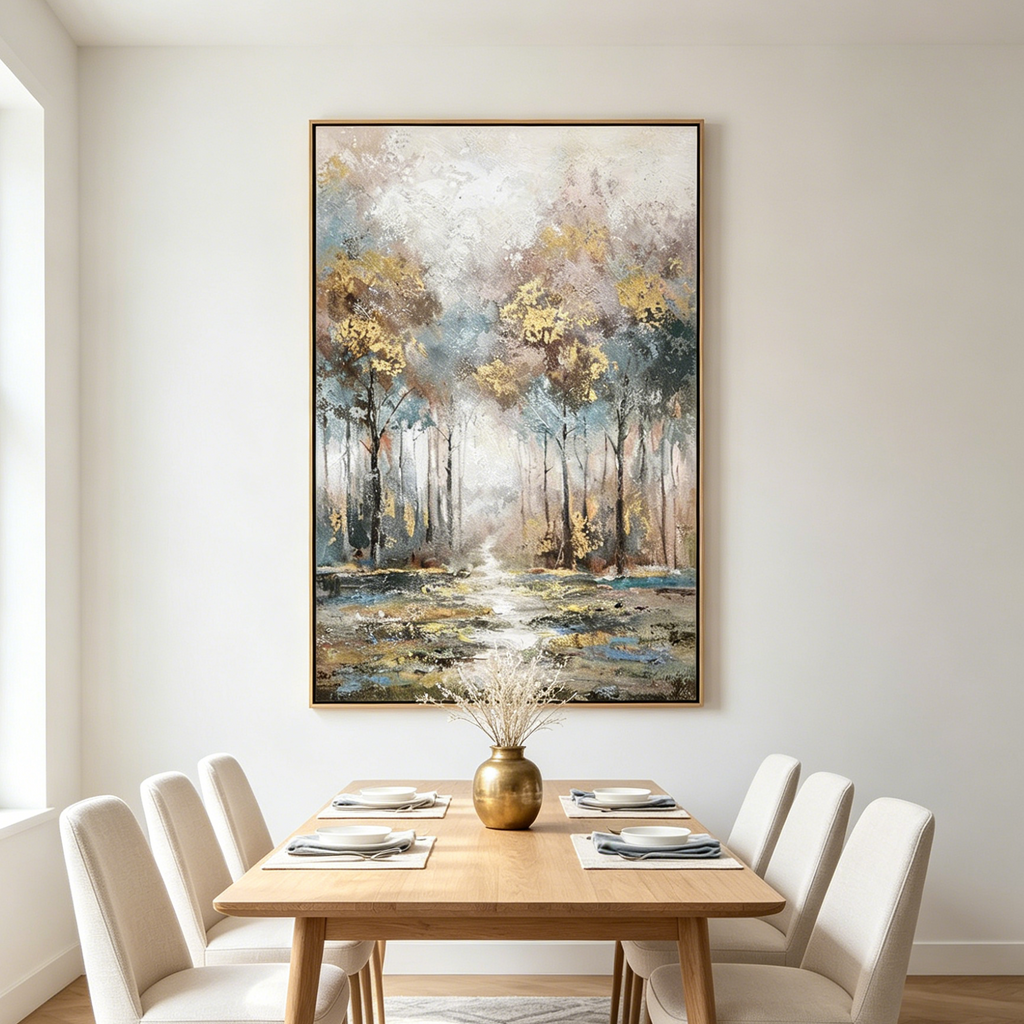 GOLDEN FOREST PATH: Golden Blue Forest Path Textured Canvas
