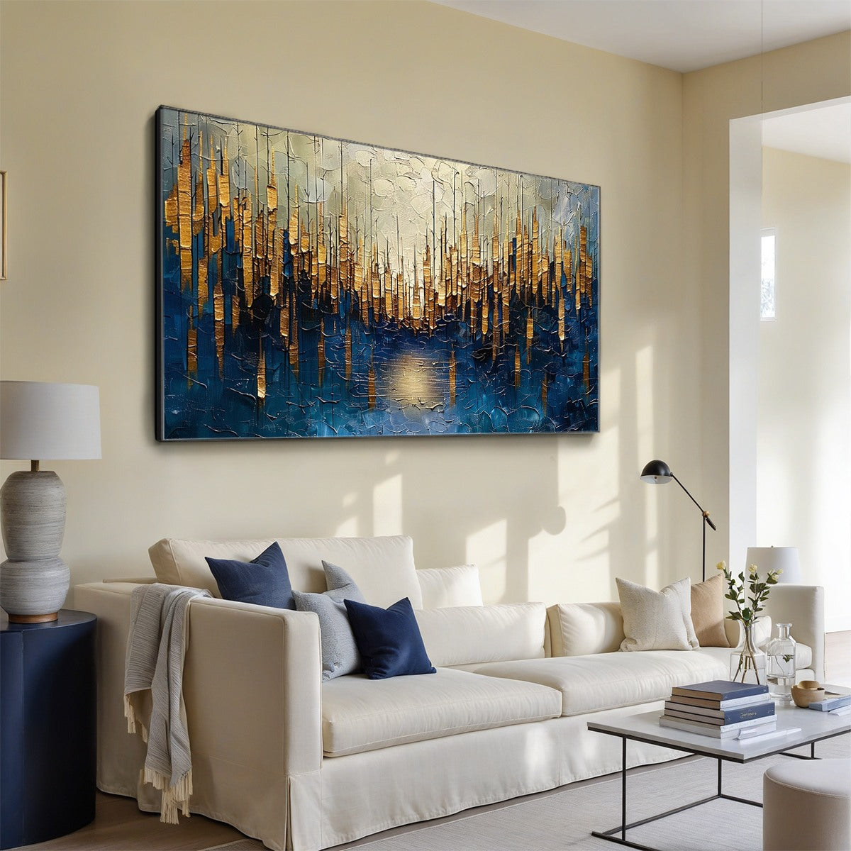 GOLDEN FOREST REFLECTION: Textured Gold Reflection Canvas