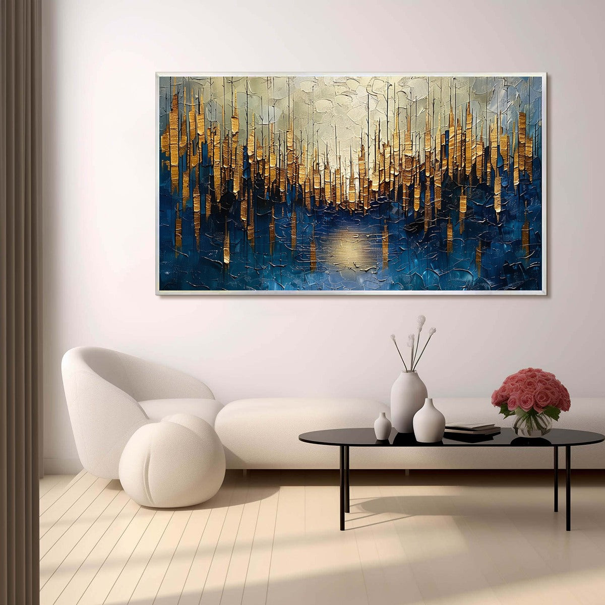 GOLDEN FOREST REFLECTION: Textured Gold Reflection Canvas