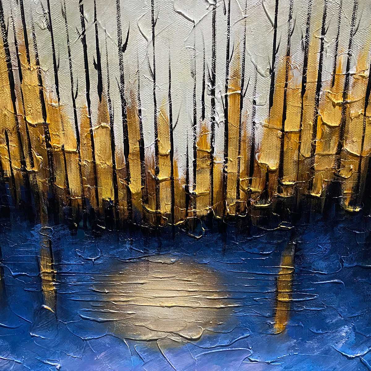 GOLDEN FOREST REFLECTION: Textured Gold Reflection Canvas