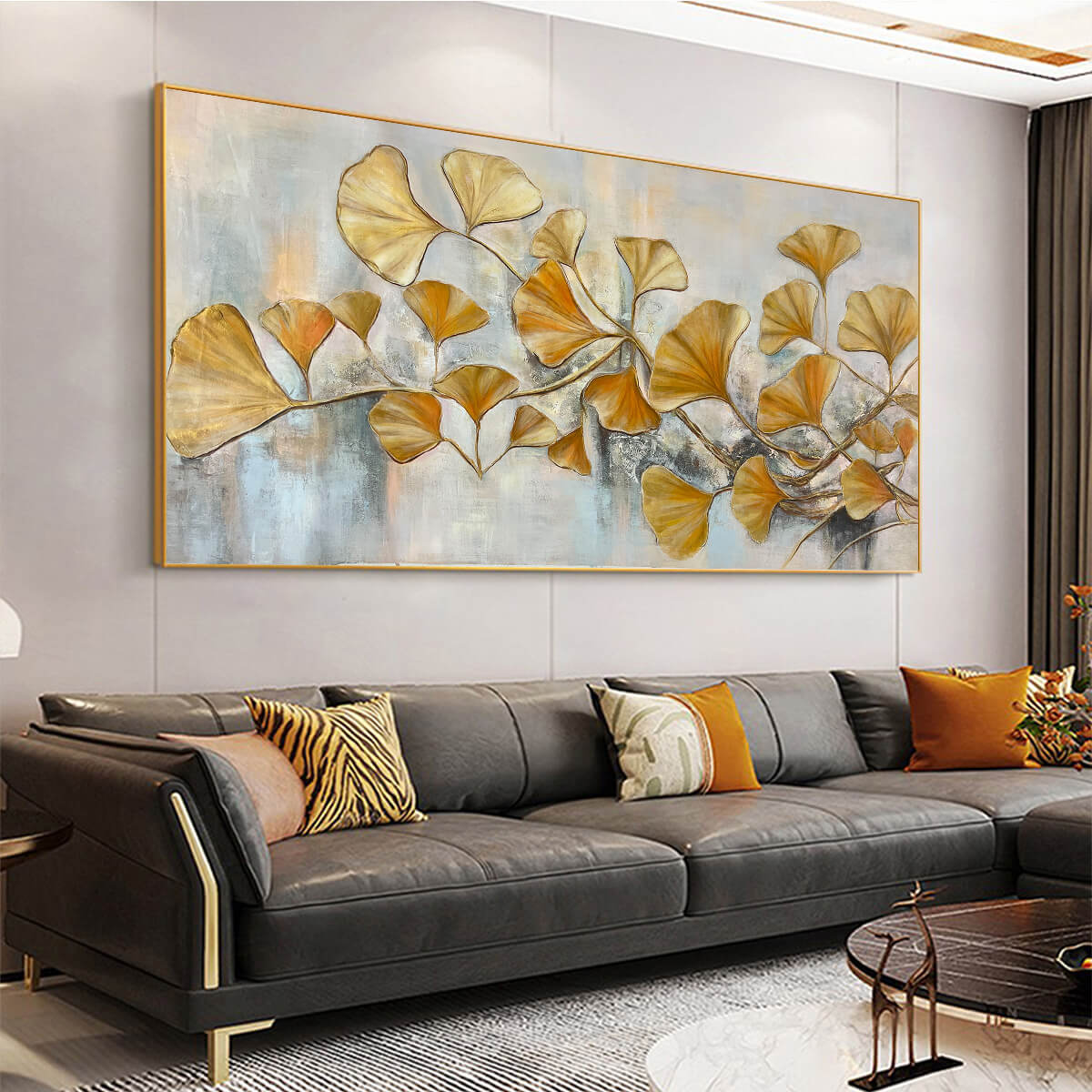 GOLDEN GINKGO: Textured Botanical Leaf Canvas
