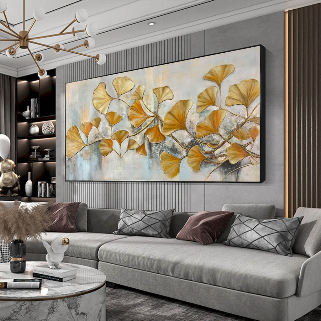 GOLDEN GINKGO: Textured Botanical Leaf Canvas