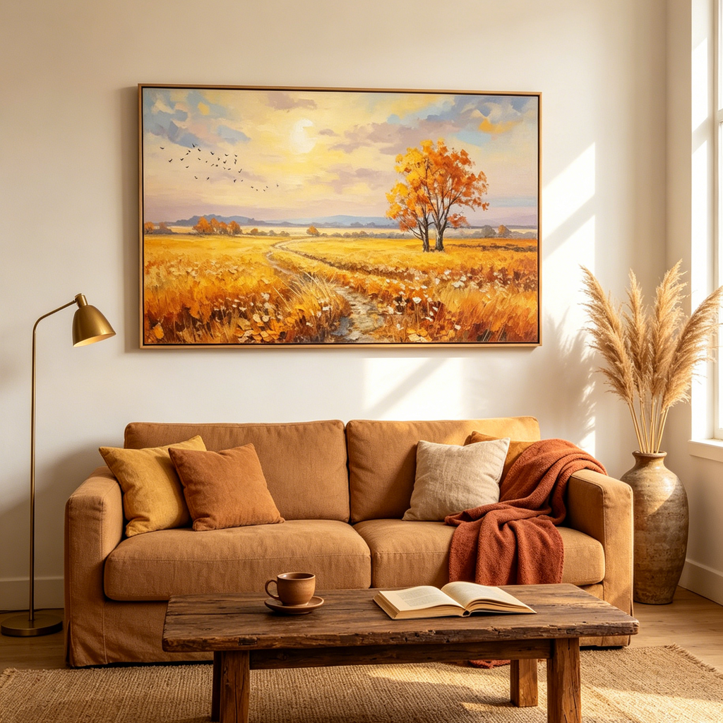 GOLDEN HARVEST: Textured Golden Field Sunset Glow Canvas