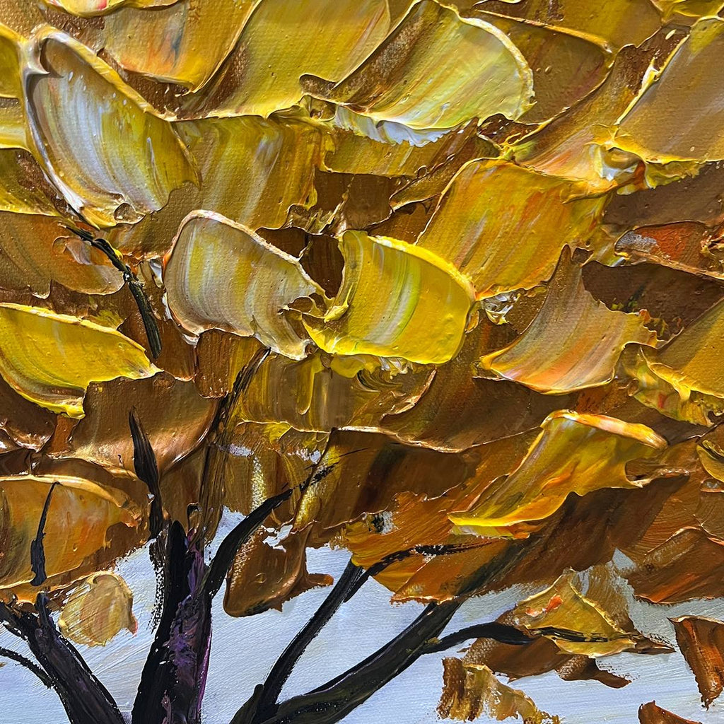 GOLDEN HARVEST: Textured Impasto Radiant Golden Tree Canvas
