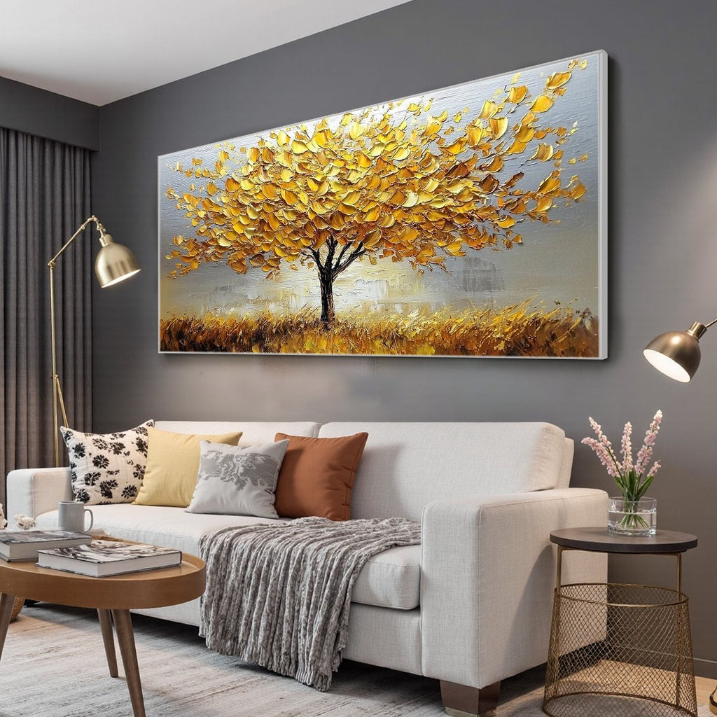 GOLDEN HARVEST: Textured Impasto Radiant Golden Tree Canvas