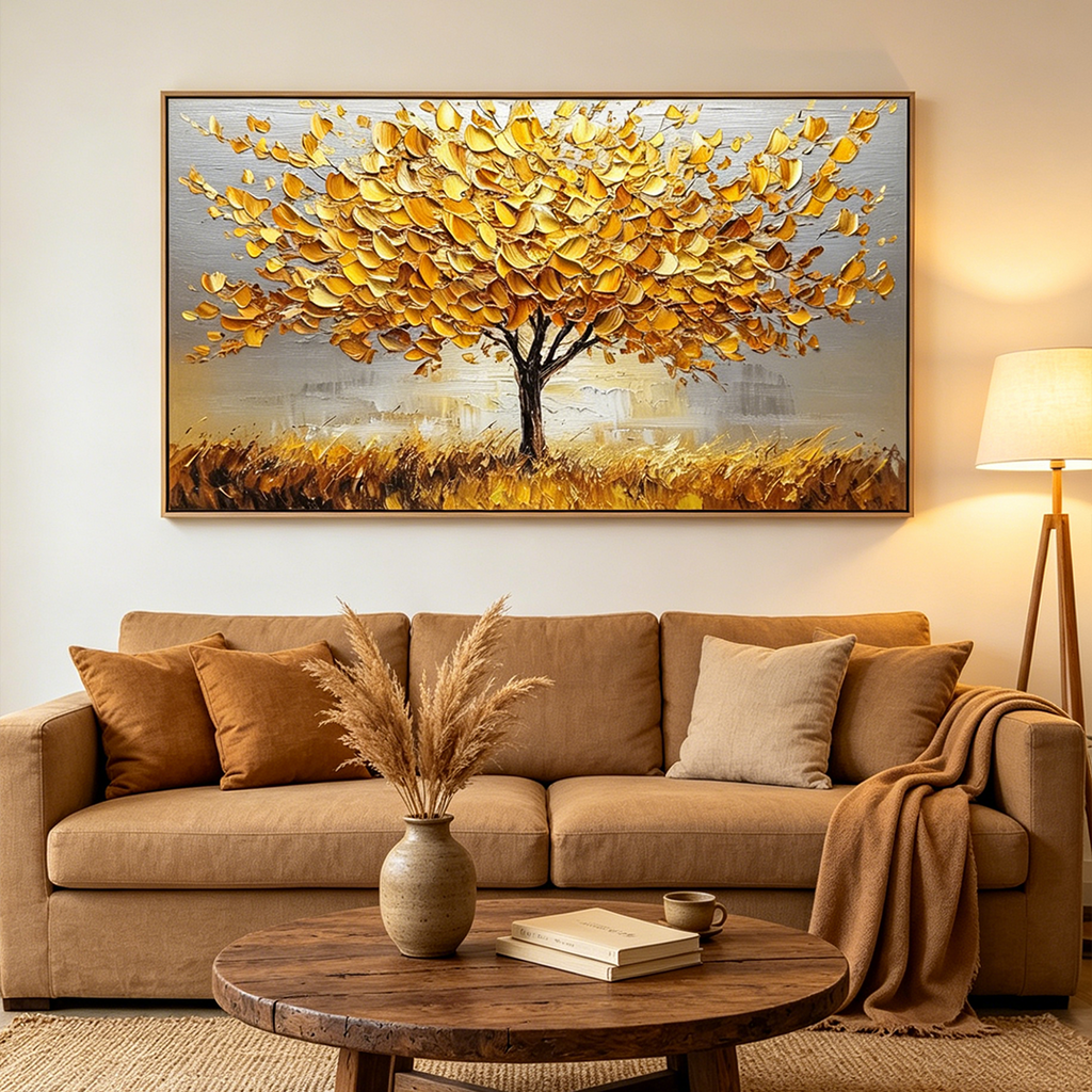 GOLDEN HARVEST: Textured Impasto Radiant Golden Tree Canvas