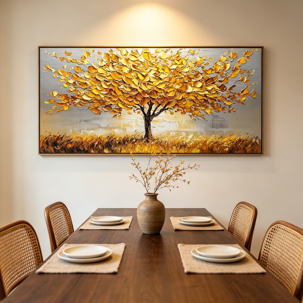 GOLDEN HARVEST: Textured Impasto Radiant Golden Tree Canvas