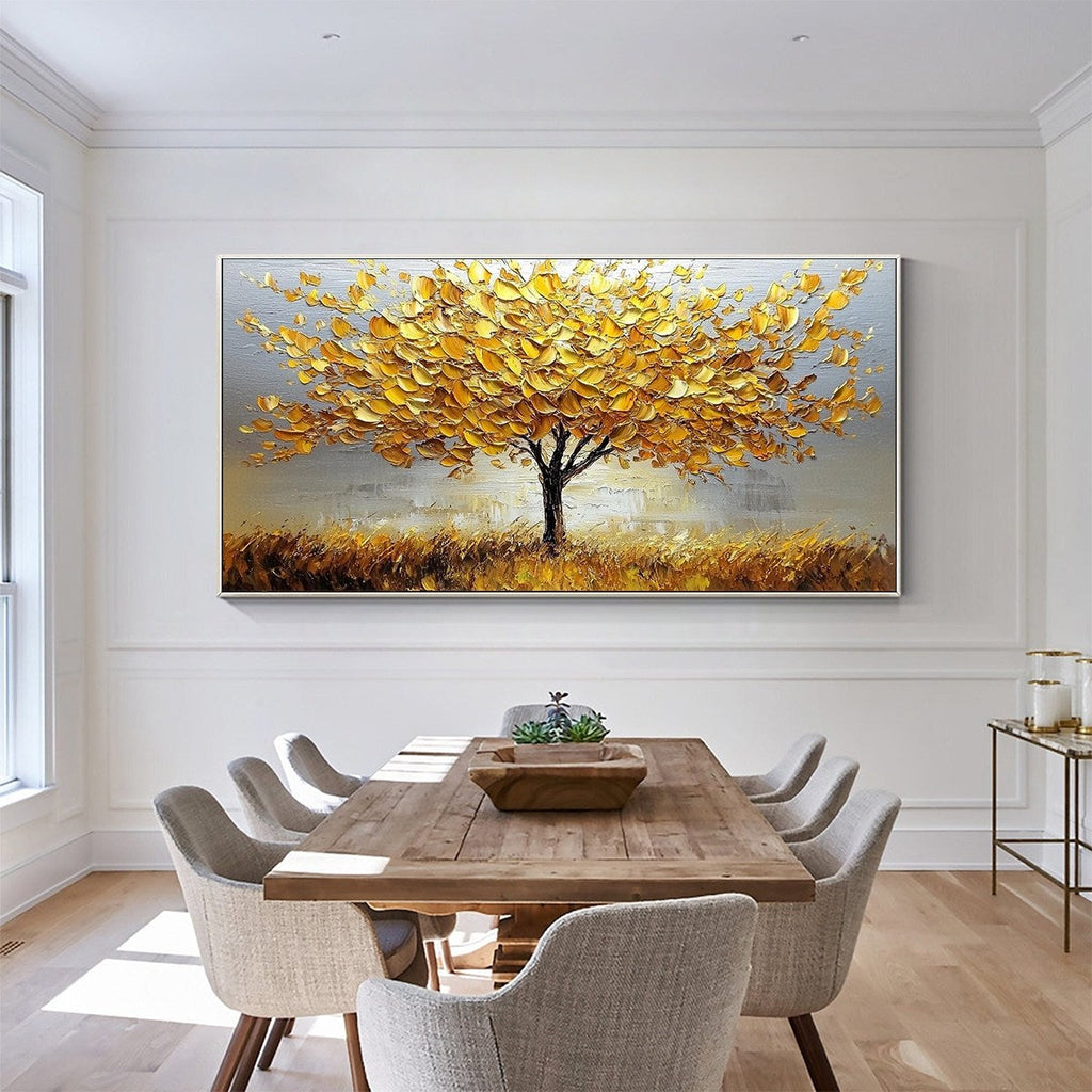 GOLDEN HARVEST: Textured Impasto Radiant Golden Tree Canvas
