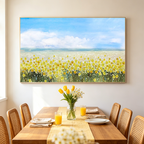 GOLDEN HOUR BLOOM: Panoramic Yellow Wildflowers And Blue Sky Canvas