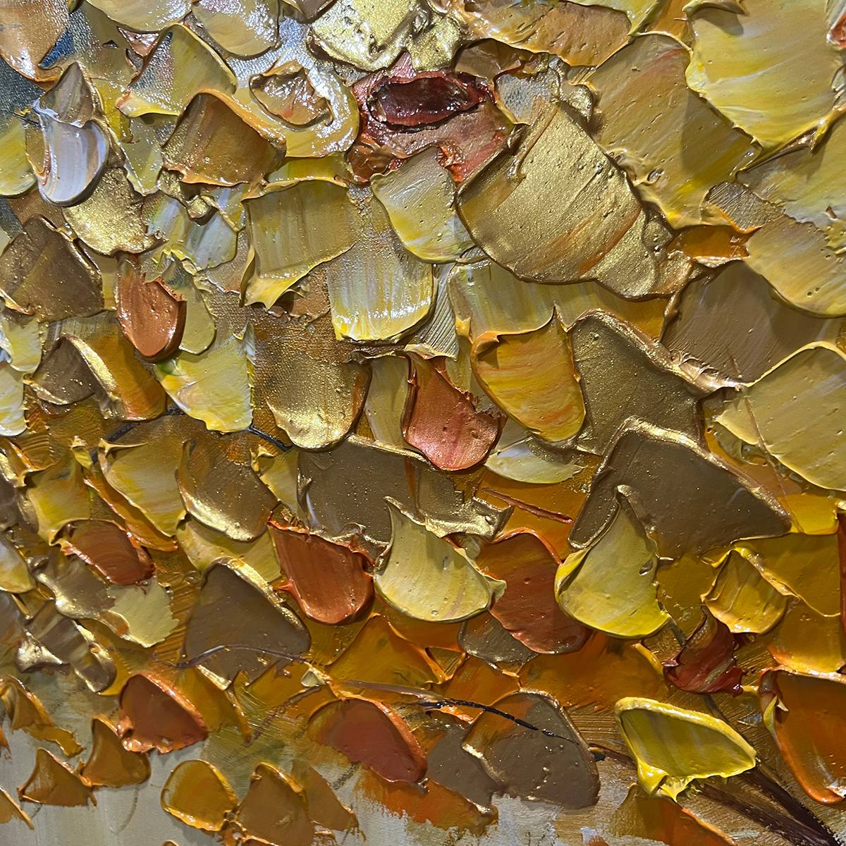 Golden Majesty: Original Textured Impasto Golden Tree Oil Painting - Nature Wall Art