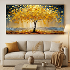 GOLDEN MAJESTY: Textured Impasto Serene Radiant Golden Tree Canvas