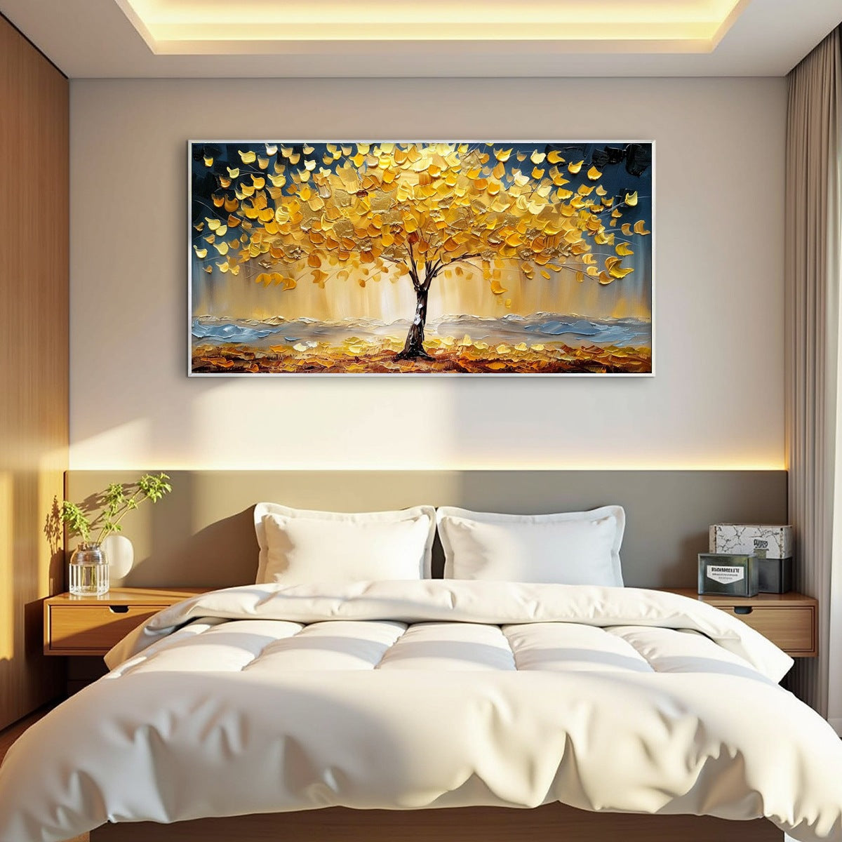 Golden Majesty: Original Textured Impasto Golden Tree Oil Painting - Nature Wall Art