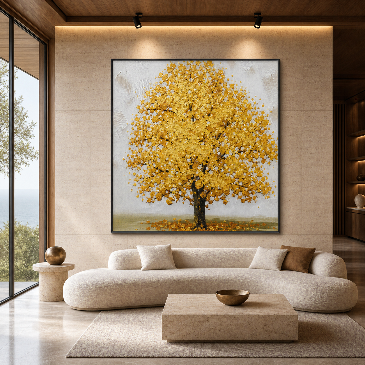 GOLDEN MAJESTY: Golden Tree Abstract  Textured Canvas