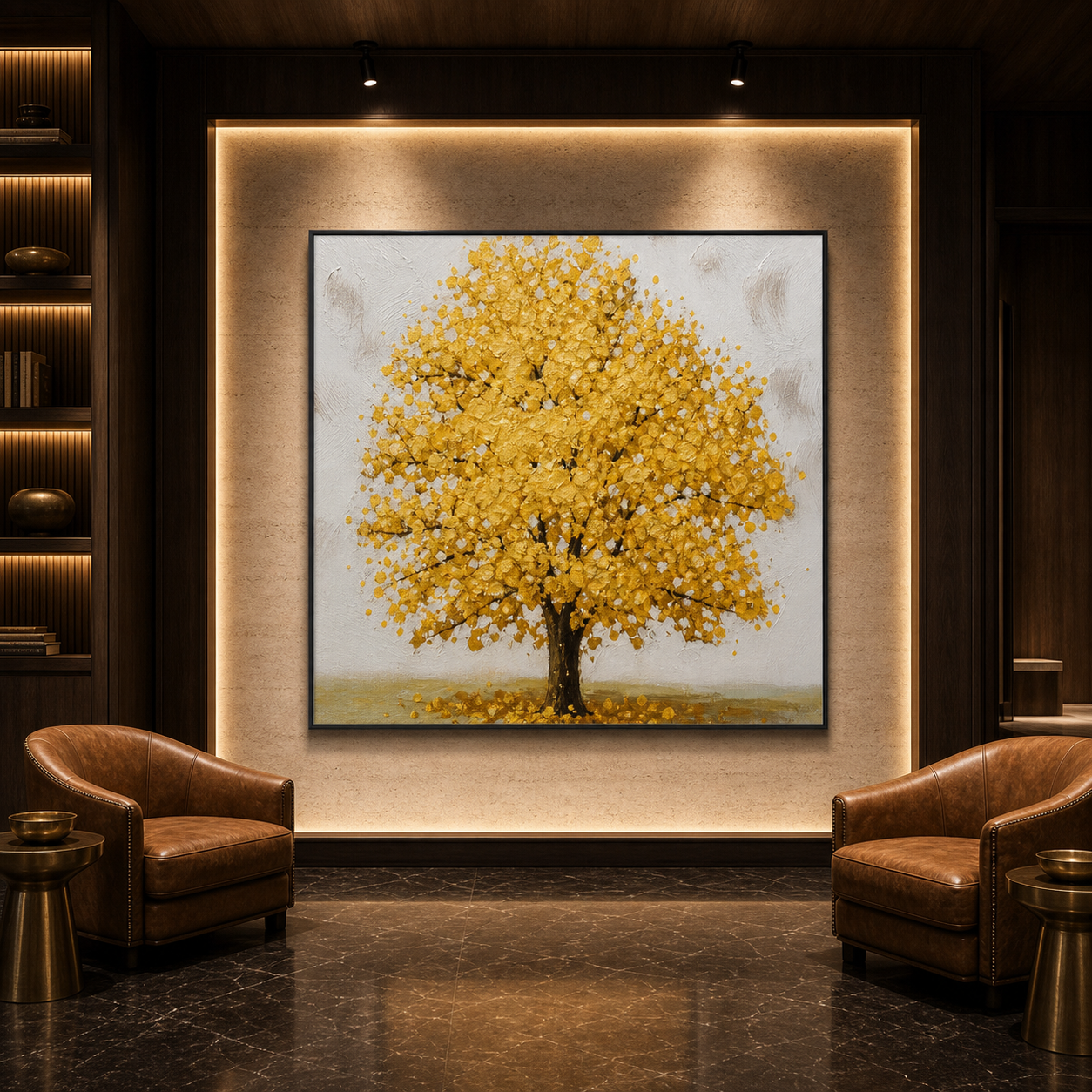 GOLDEN MAJESTY: Golden Tree Abstract  Textured Canvas