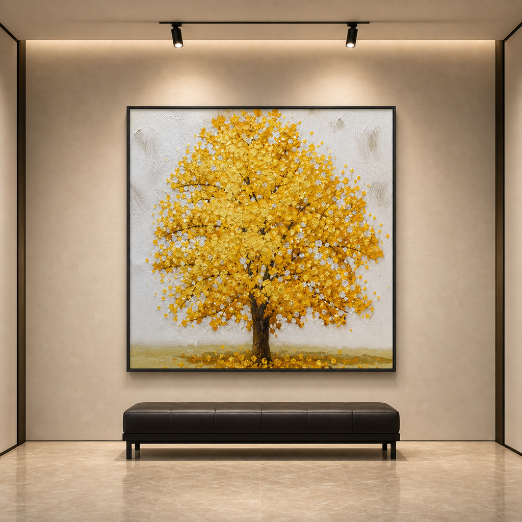 GOLDEN MAJESTY: Golden Tree Abstract  Textured Canvas