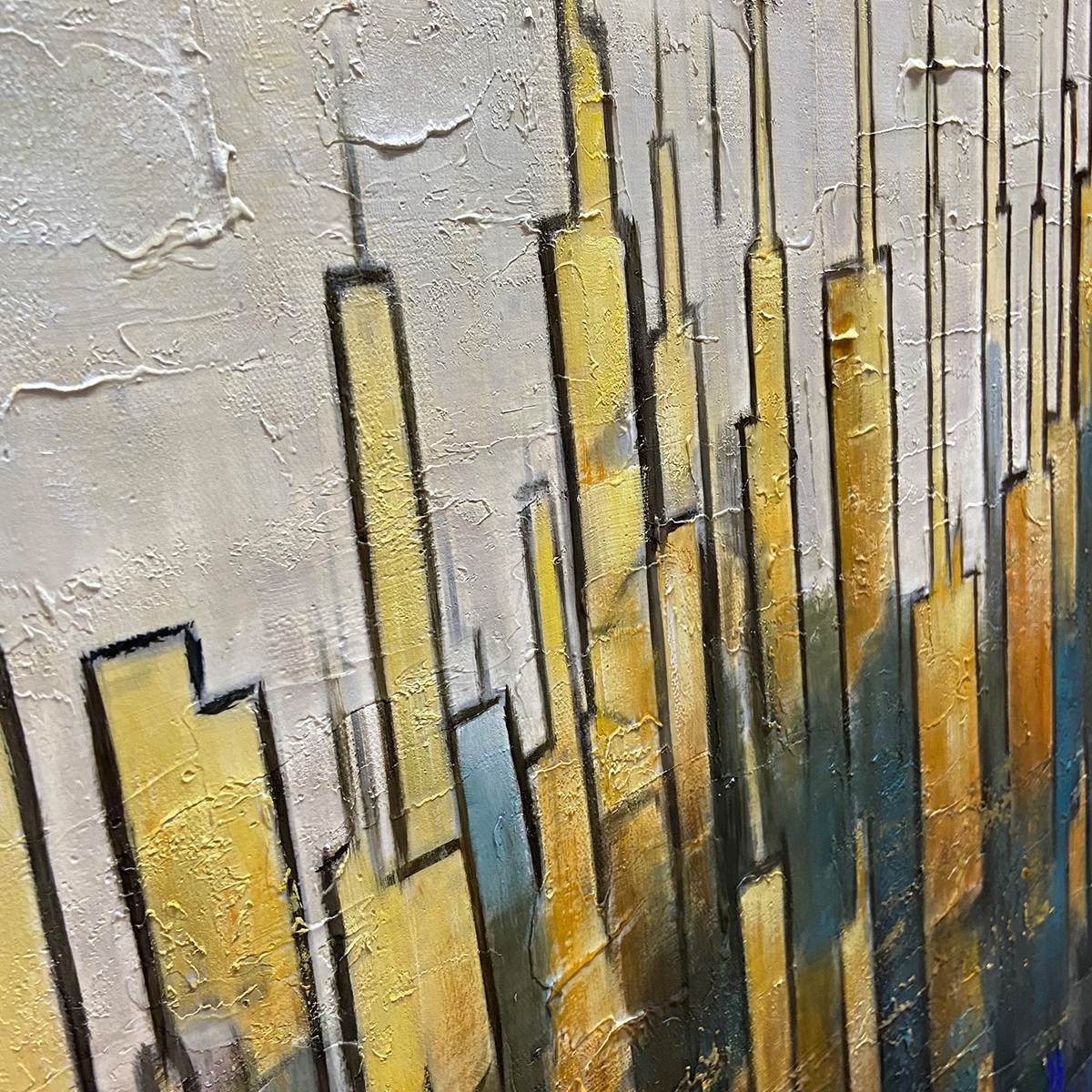 GOLDEN METROPOLIS: Gold Skyline Oil Painting