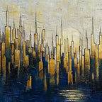 GOLDEN METROPOLIS: Gold Skyline Oil Painting