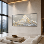 GOLDEN PEAKS: Textured Mountain Landscape Painting in Gold and Grey