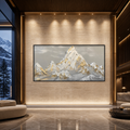 GOLDEN PEAKS: Textured Mountain Landscape Painting in Gold and Grey