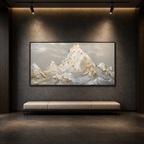 GOLDEN PEAKS: Textured Mountain Landscape Painting in Gold and Grey