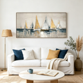 GOLDEN SAILBOATS: Textured Impasto Tranquil Seascape Canvas