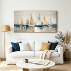 GOLDEN SAILBOATS: Textured Impasto Tranquil Seascape Canvas