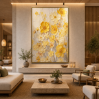 GOLDEN SUNFLOWERS: Golden Yellow Impasto Textured Parisian Canvas