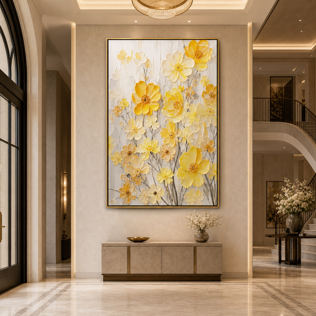 GOLDEN SUNFLOWERS: Golden Yellow Impasto Textured Parisian Canvas