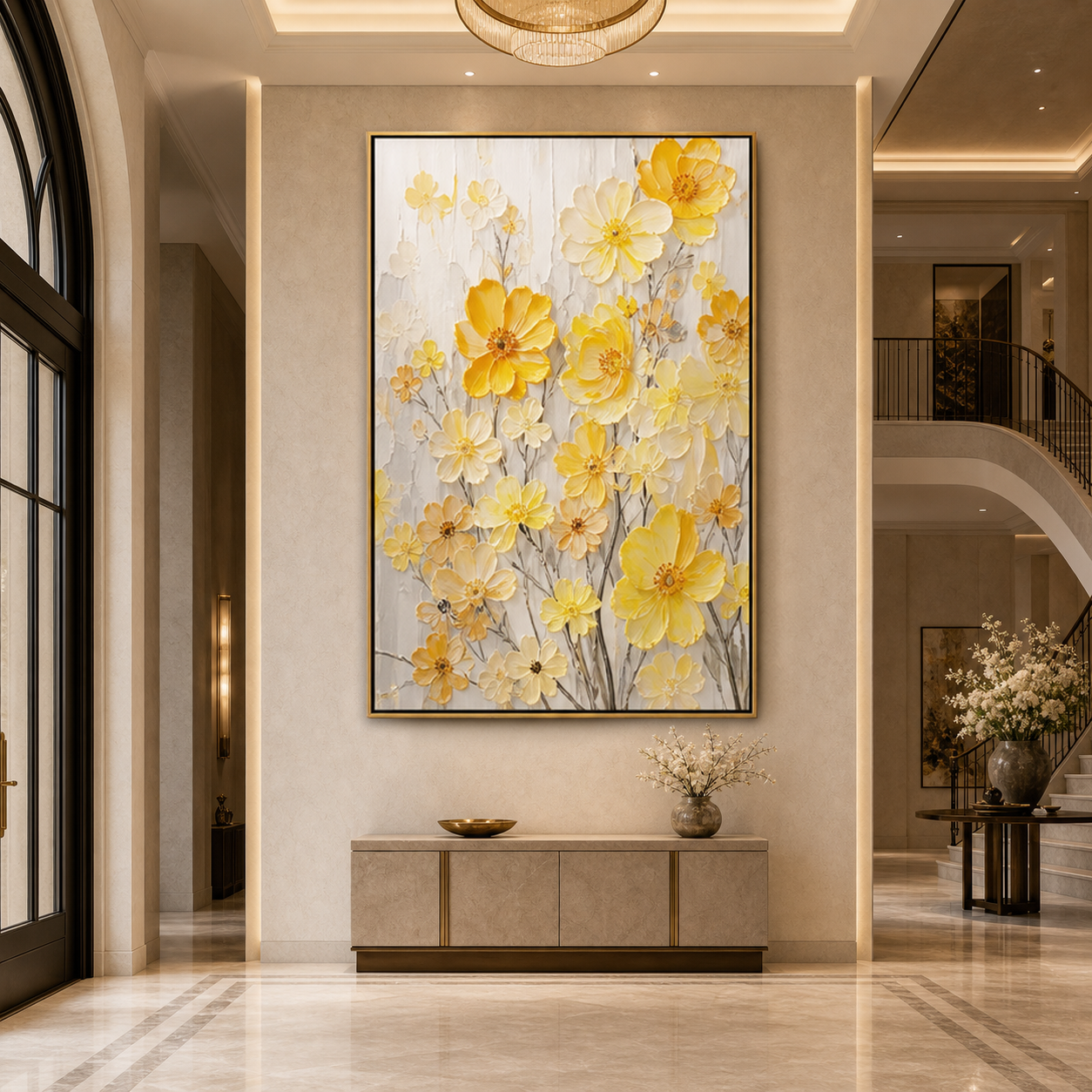 GOLDEN SUNFLOWERS: Golden Yellow Impasto Textured Parisian Canvas