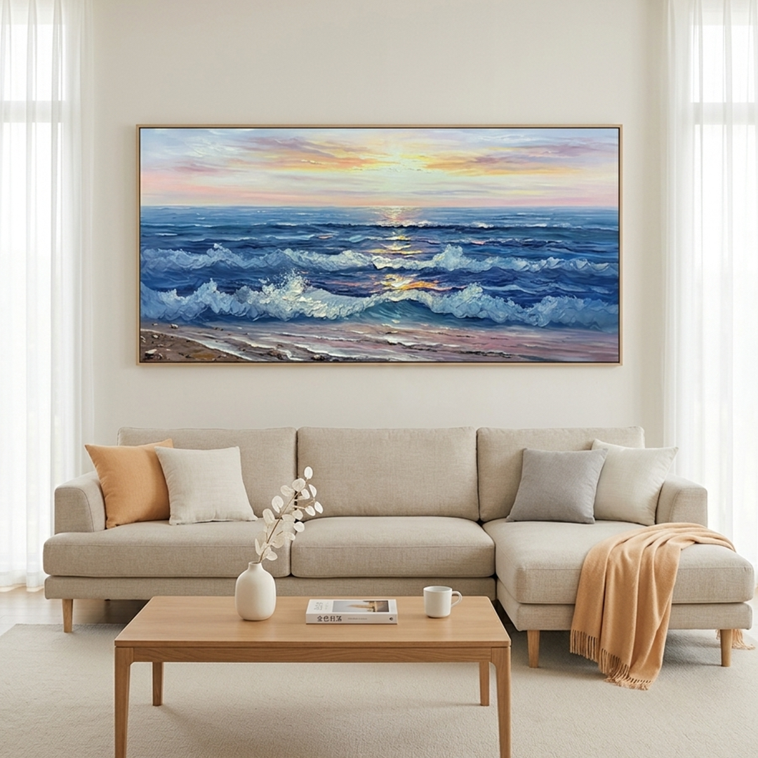 GOLDEN SUNSET SERENADE: Warm Golden Ocean Sunset Panoramic Canvas