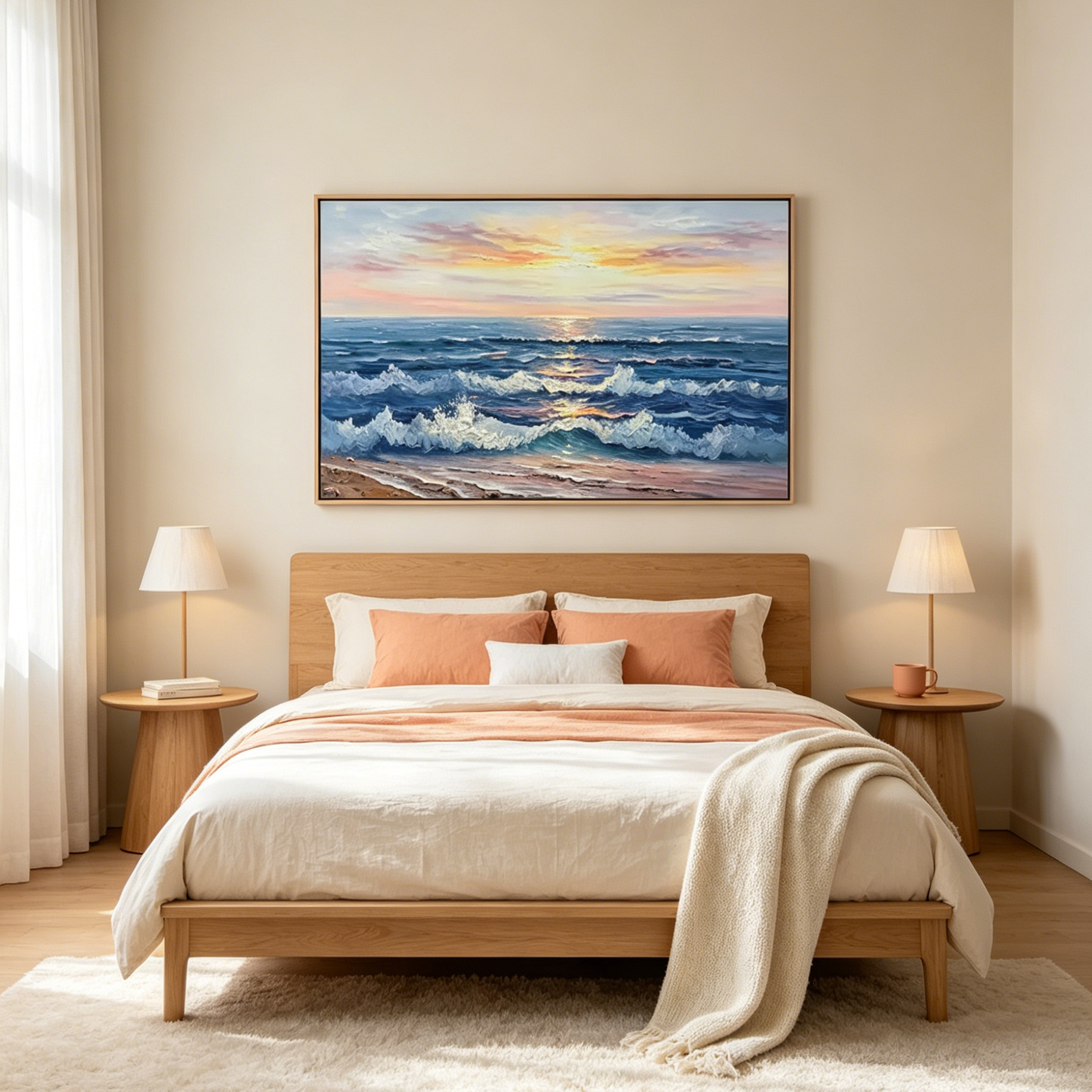 GOLDEN SUNSET SERENADE: Warm Golden Ocean Sunset Panoramic Canvas