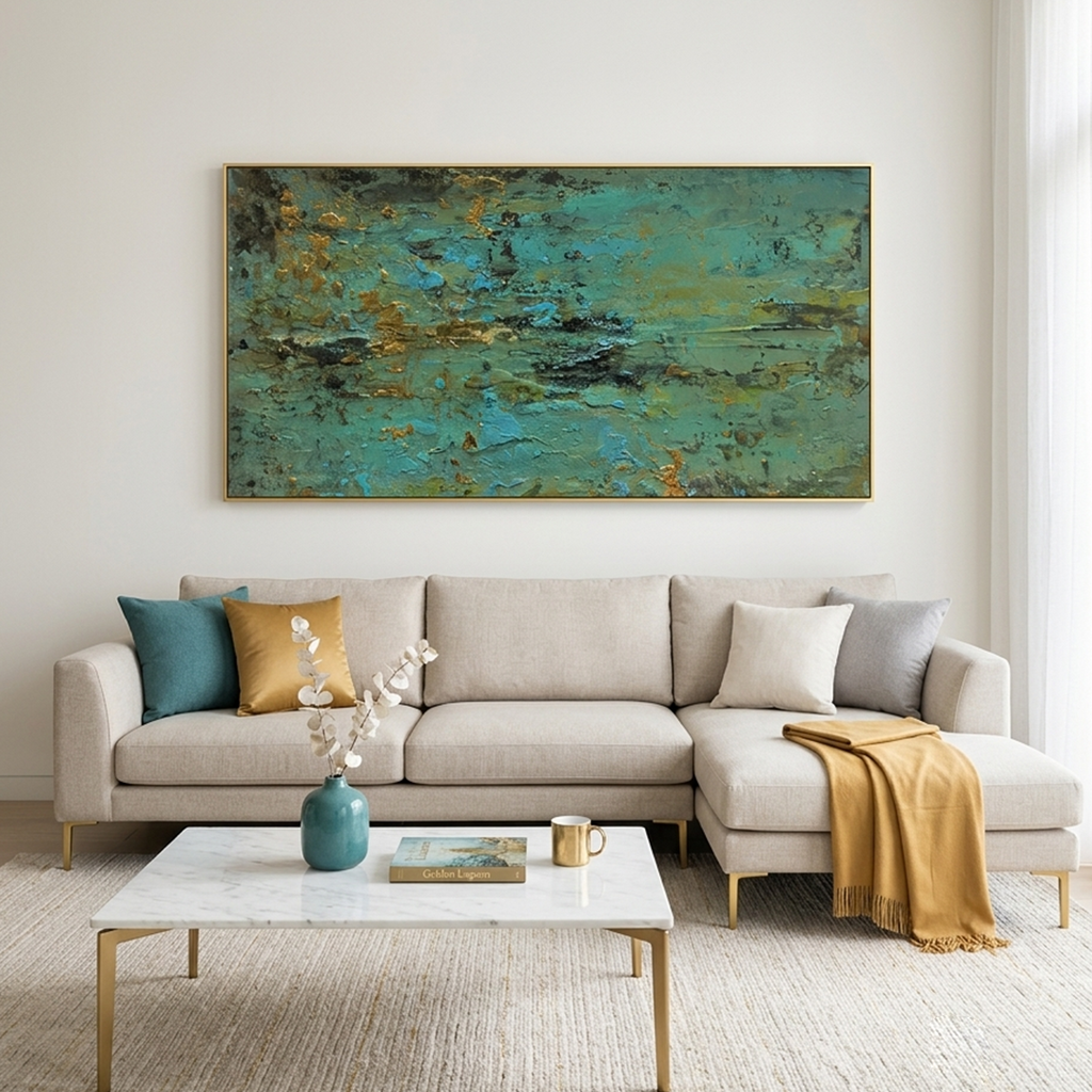 GOLDEN TIDE: Textured Abstract Lagoon Inspired Horizontal Canvas