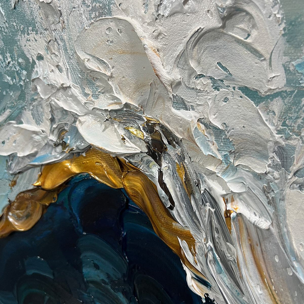 GOLDEN TIDE: Textured Impasto Gold Accents Dynamic Seascape Canvas
