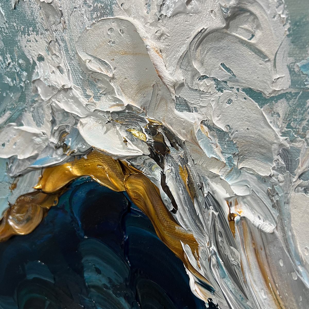 GOLDEN TIDE: Textured Impasto Gold Accents Dynamic Seascape Canvas
