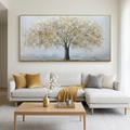 GOLDEN TREE: Textured Golden Leaves Grey Background Canvas