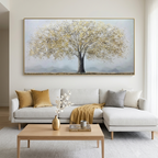 GOLDEN TREE: Textured Golden Leaves Grey Background Canvas