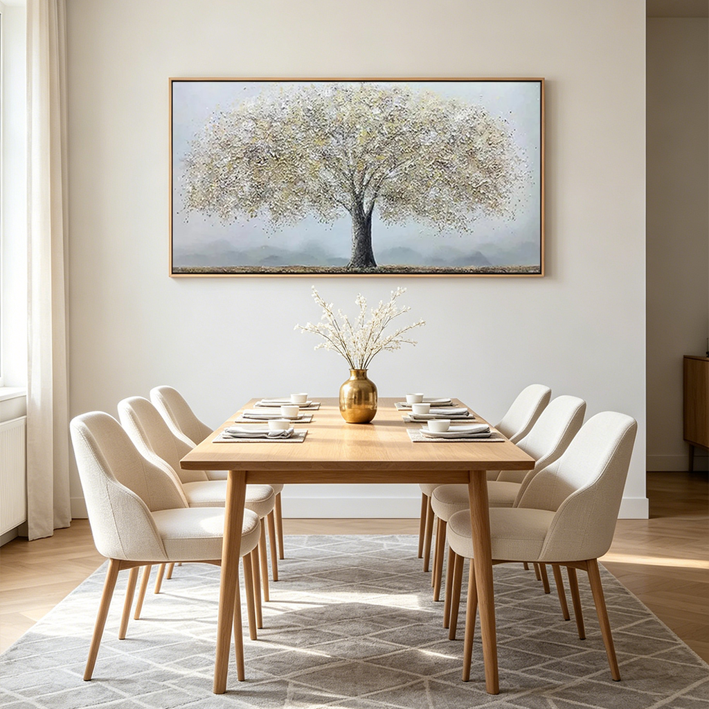 GOLDEN TREE: Textured Golden Leaves Grey Background Canvas