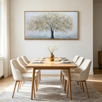 GOLDEN TREE: Textured Golden Leaves Grey Background Canvas