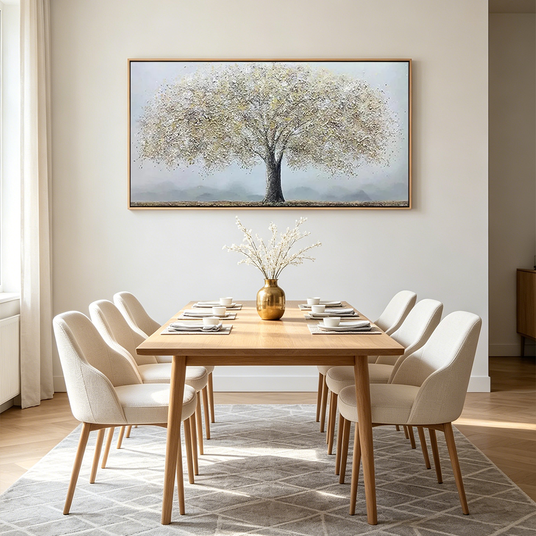 GOLDEN TREE: Textured Golden Leaves Grey Background Canvas