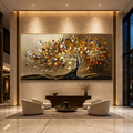 GOLDEN WHISPERS: Warm Gold Brown Textured Tree Impasto Canvas