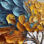 GOLDEN WHISPERS: Golden Blue Textured Tree Impasto Canvas