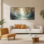 GOLDEN WHISPERS: Textured Misty Forest With Gold Accents Oil Canvas