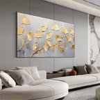 GOLDEN WHISPERS: Textured Metallic Leaf Oil Painting