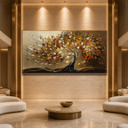 GOLDEN WHISPERS: Warm Gold Brown Textured Tree Impasto Canvas