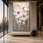 GOLDEN WHISPERS: Gold White Textured Floral Elegant Impasto Canvas