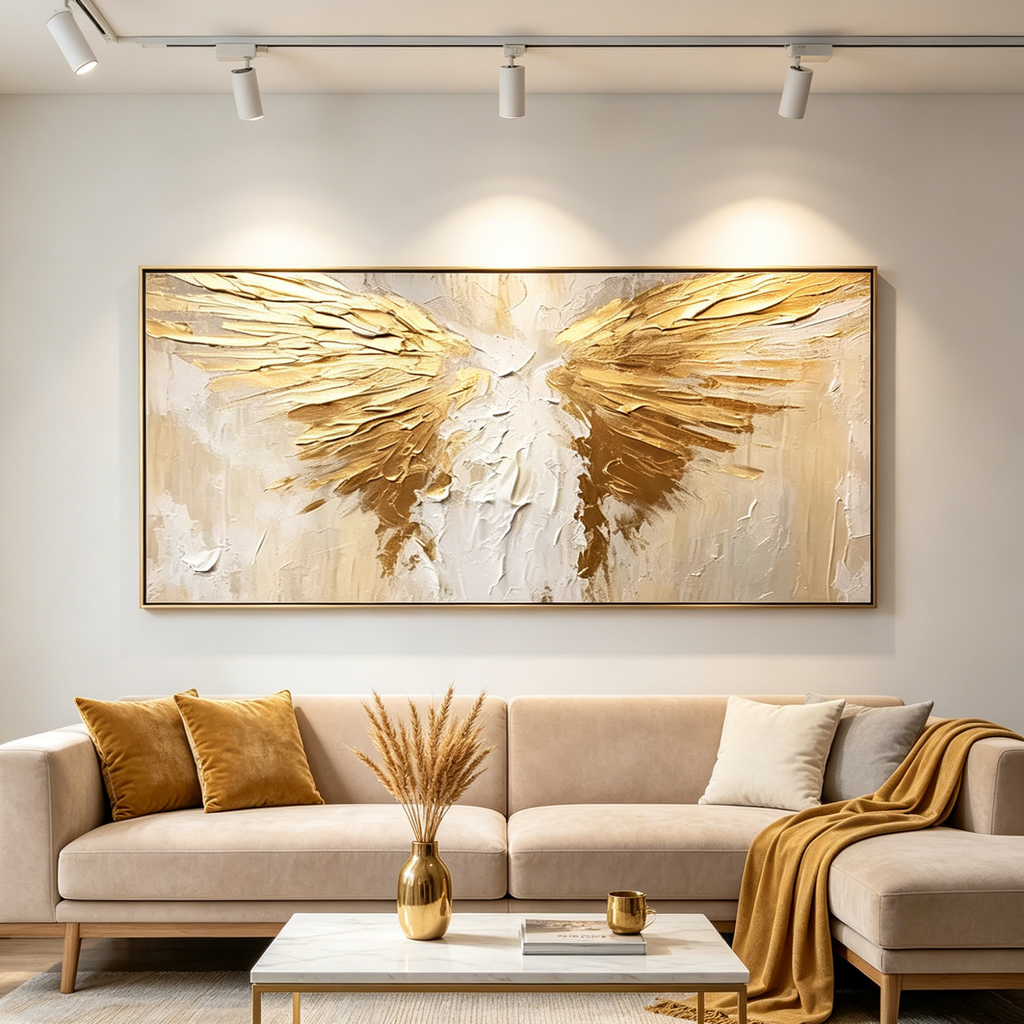 GOLDEN WINGS: Textured Gold Wings Abstract Oil Painting