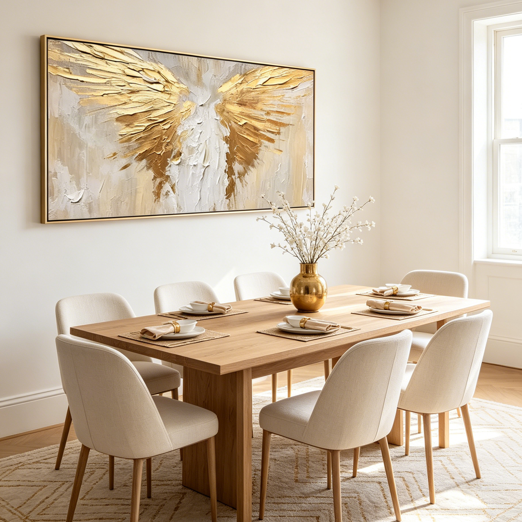 GOLDEN WINGS: Textured Gold Wings Abstract Oil Painting