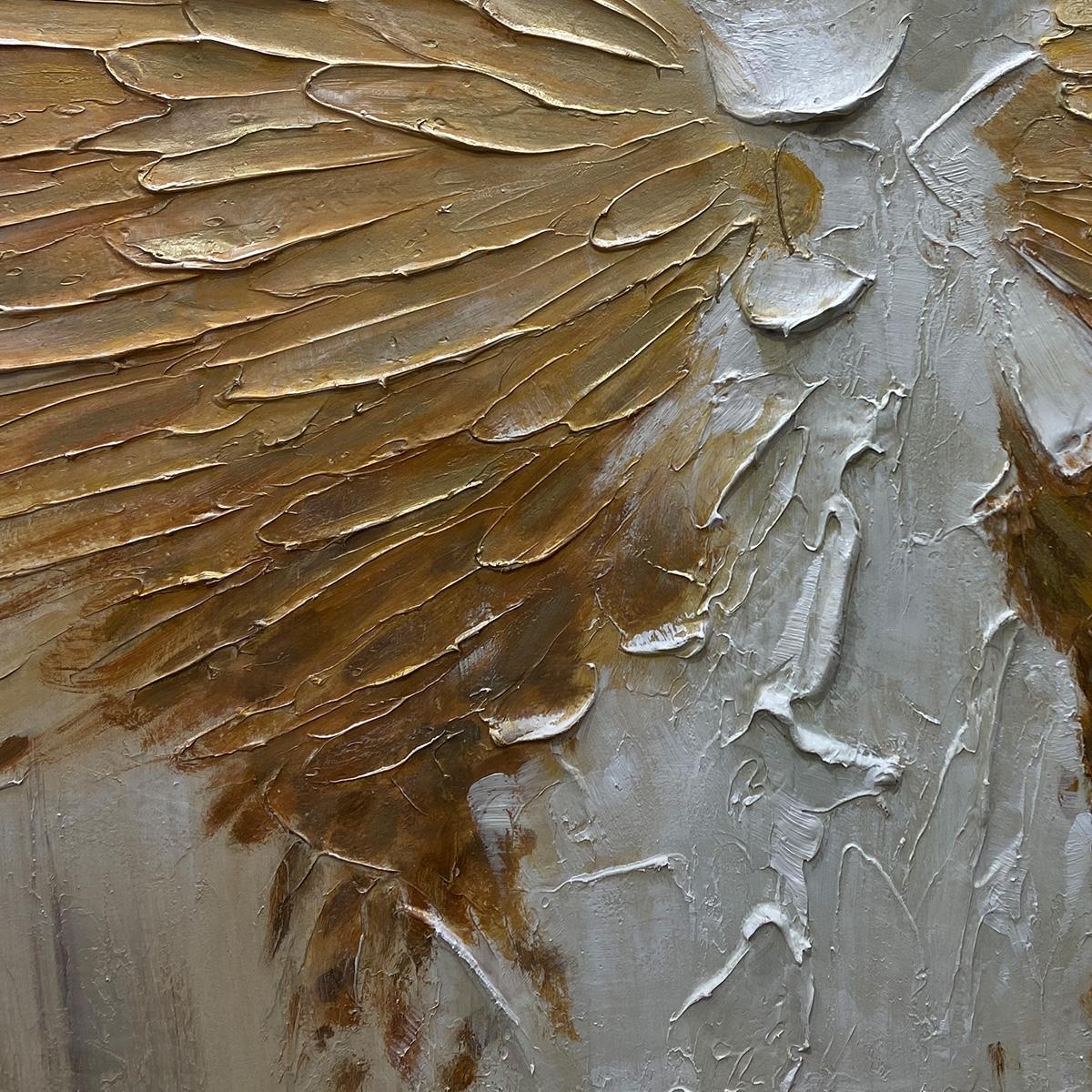GOLDEN WINGS: Textured Abstract Painting, Gold and Beige Wall Art, Panoramic Canvas, Modern Decor
